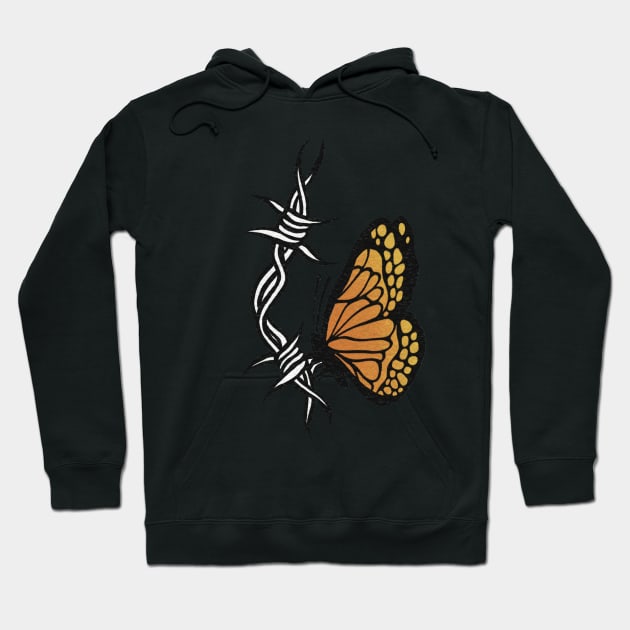 BARBED WIRE MONARCH BUTTERFLY Hoodie by DXTROSE